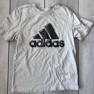 adidas Kids Short Sleeve Tee Tan Logo Three Stripe Cotton